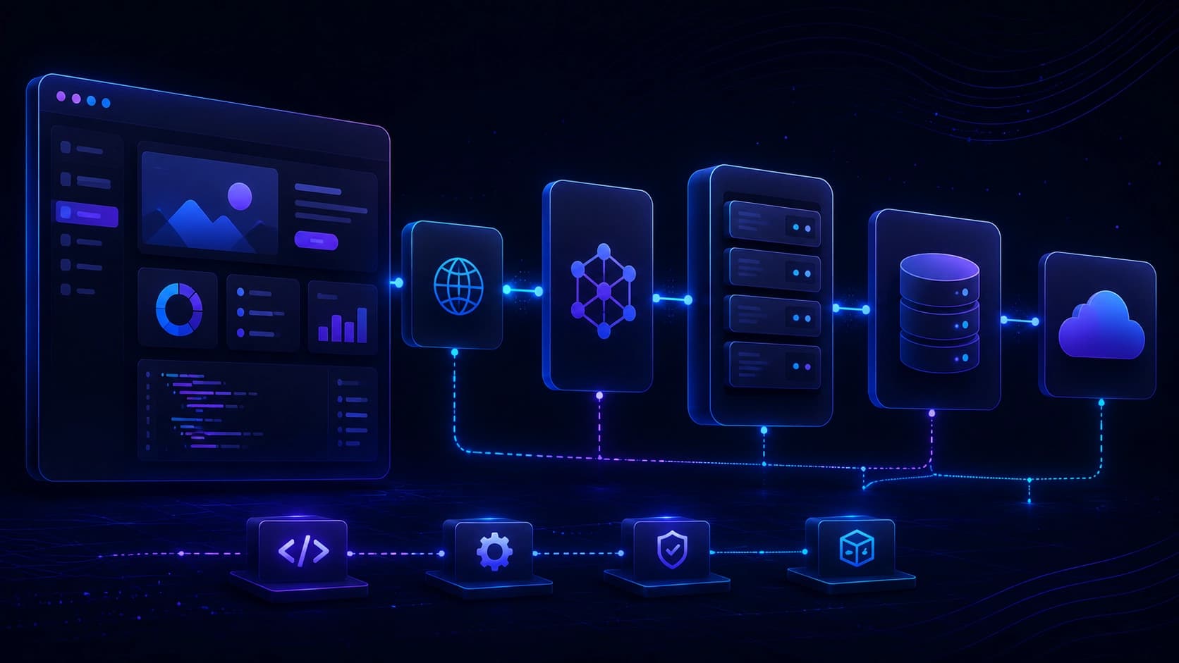 Full-stack architecture showing frontend backend API and database layers